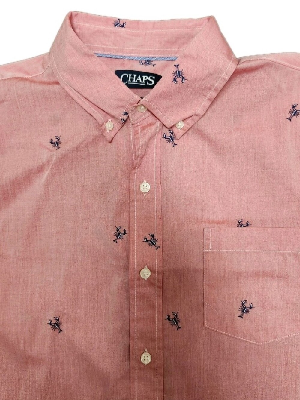 New Chaps Mens Large Lobster Print Short Sleeve Button Down Shirt Front Pocket - Picture 4 of 11